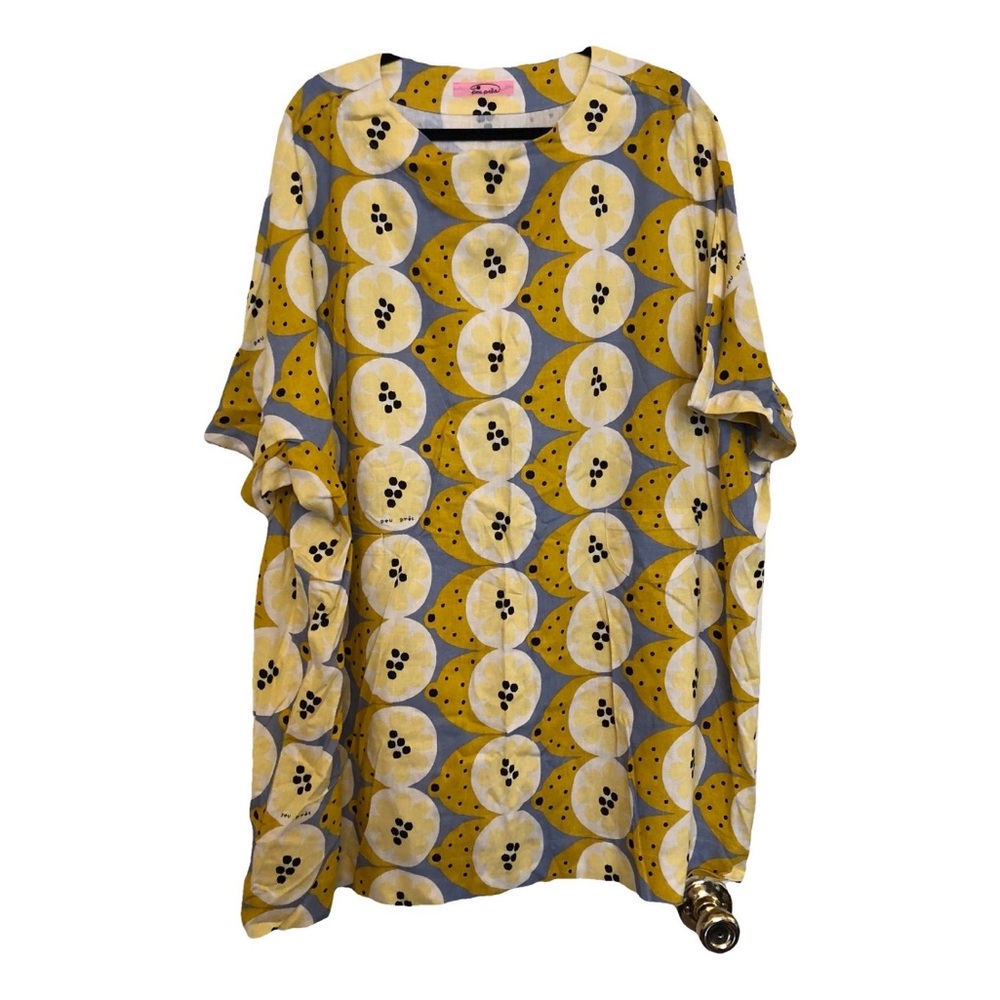 Peu Près Lemon Yellow and Blue Patterned Dress - size L - Never worn